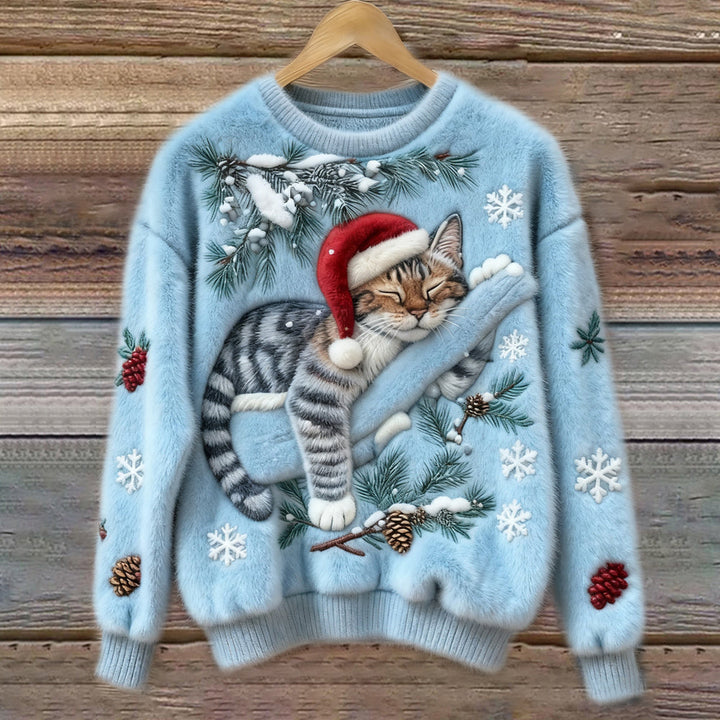 Joy - Women's Christmas Jumper with Cat Print