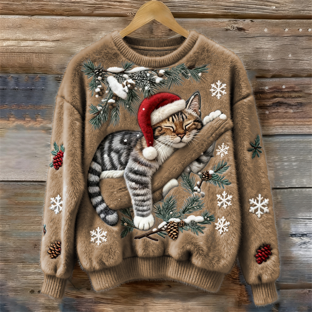Joy - Women's Christmas Jumper with Cat Print