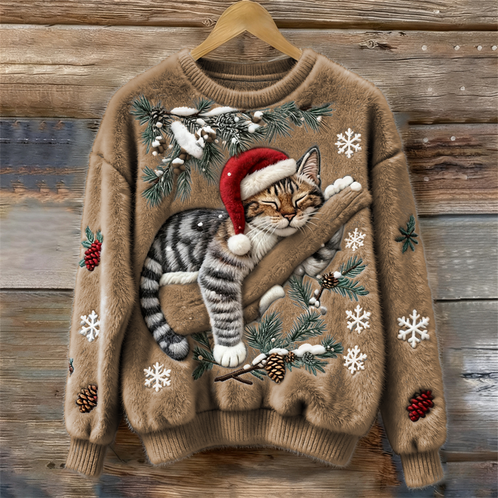 Joy - Women's Christmas Jumper with Cat Print