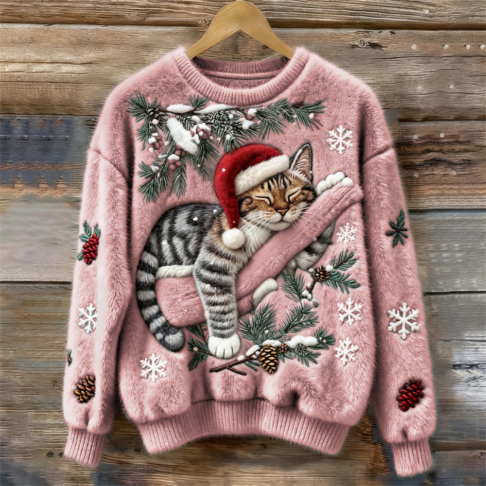 Joy - Women's Christmas Jumper with Cat Print