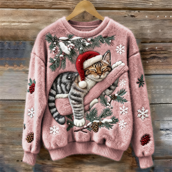 Joy - Women's Christmas Jumper with Cat Print