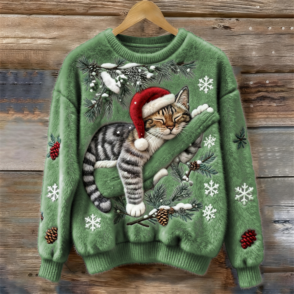 Joy - Women's Christmas Jumper with Cat Print