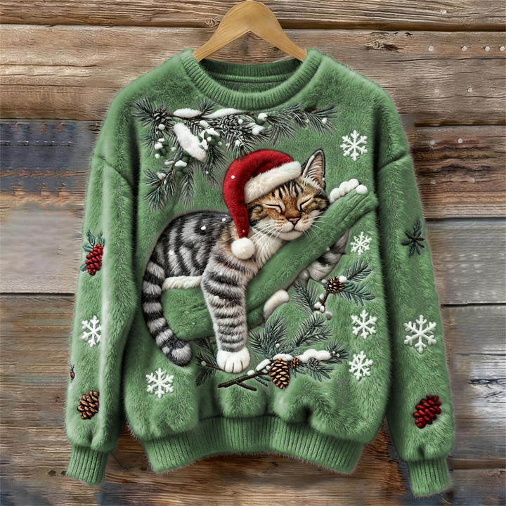 Joy - Women's Christmas Jumper with Cat Print