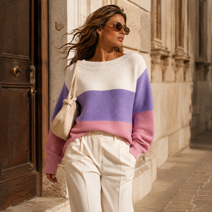 Women's Colour Block Oversized Jumper - Purple