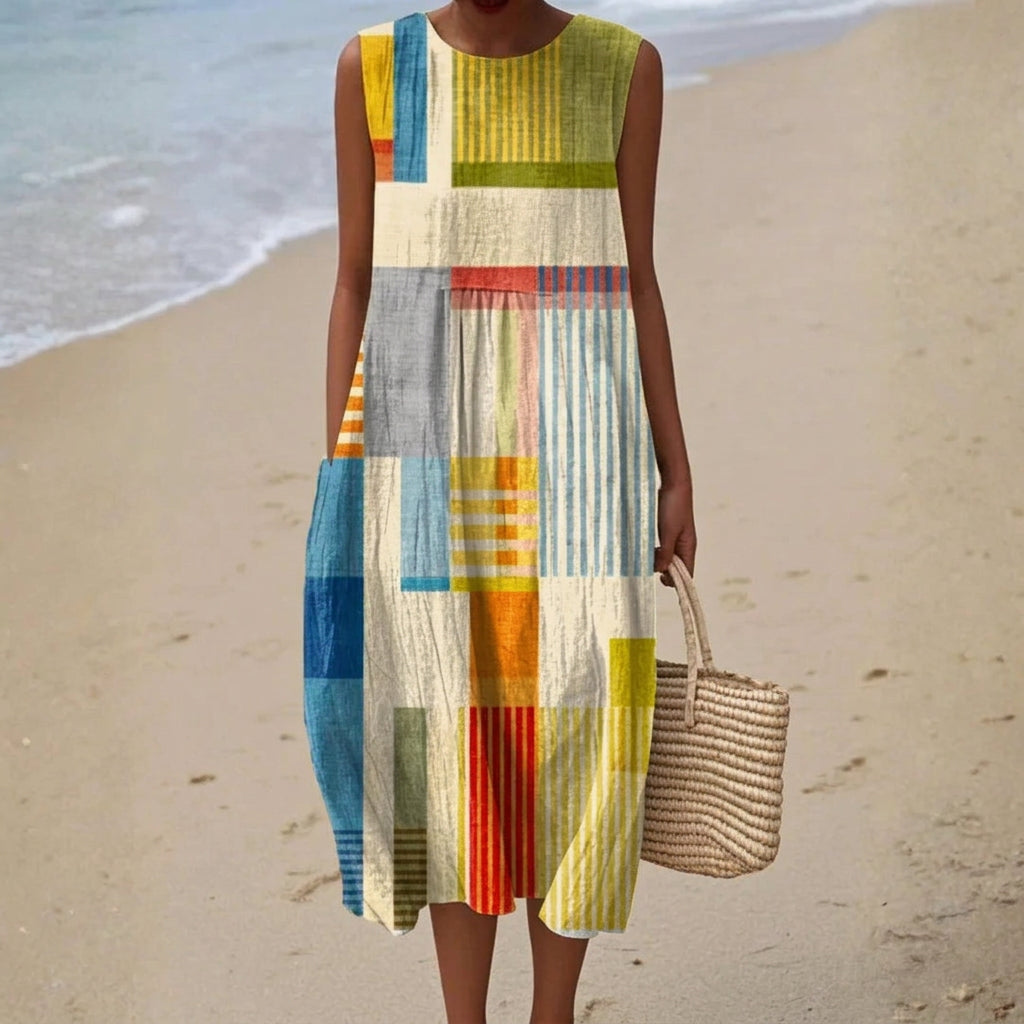 Women's Colourful Patchwork Midi Dress - photo 1