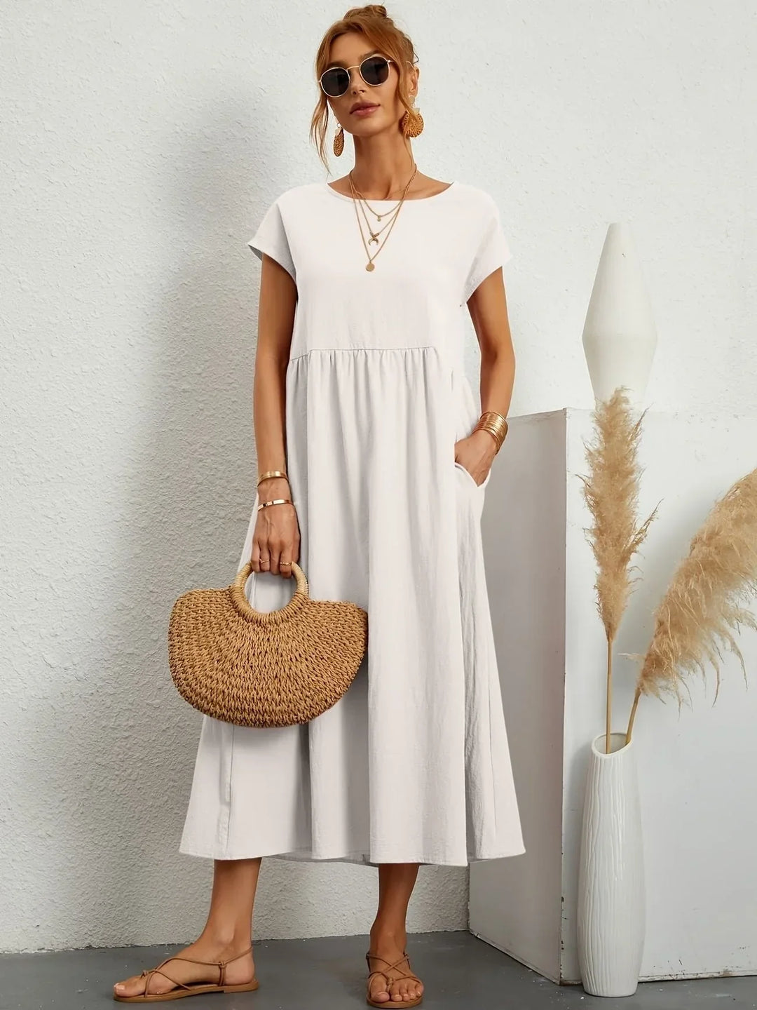 Women's Cotton Linen Maxi Dress with Pockets - photo 1