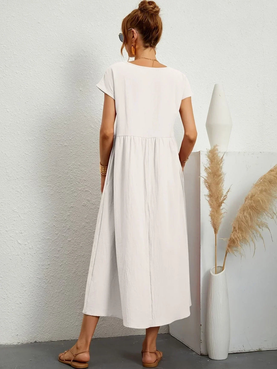 Women's Cotton Linen Maxi Dress with Pockets - photo 2