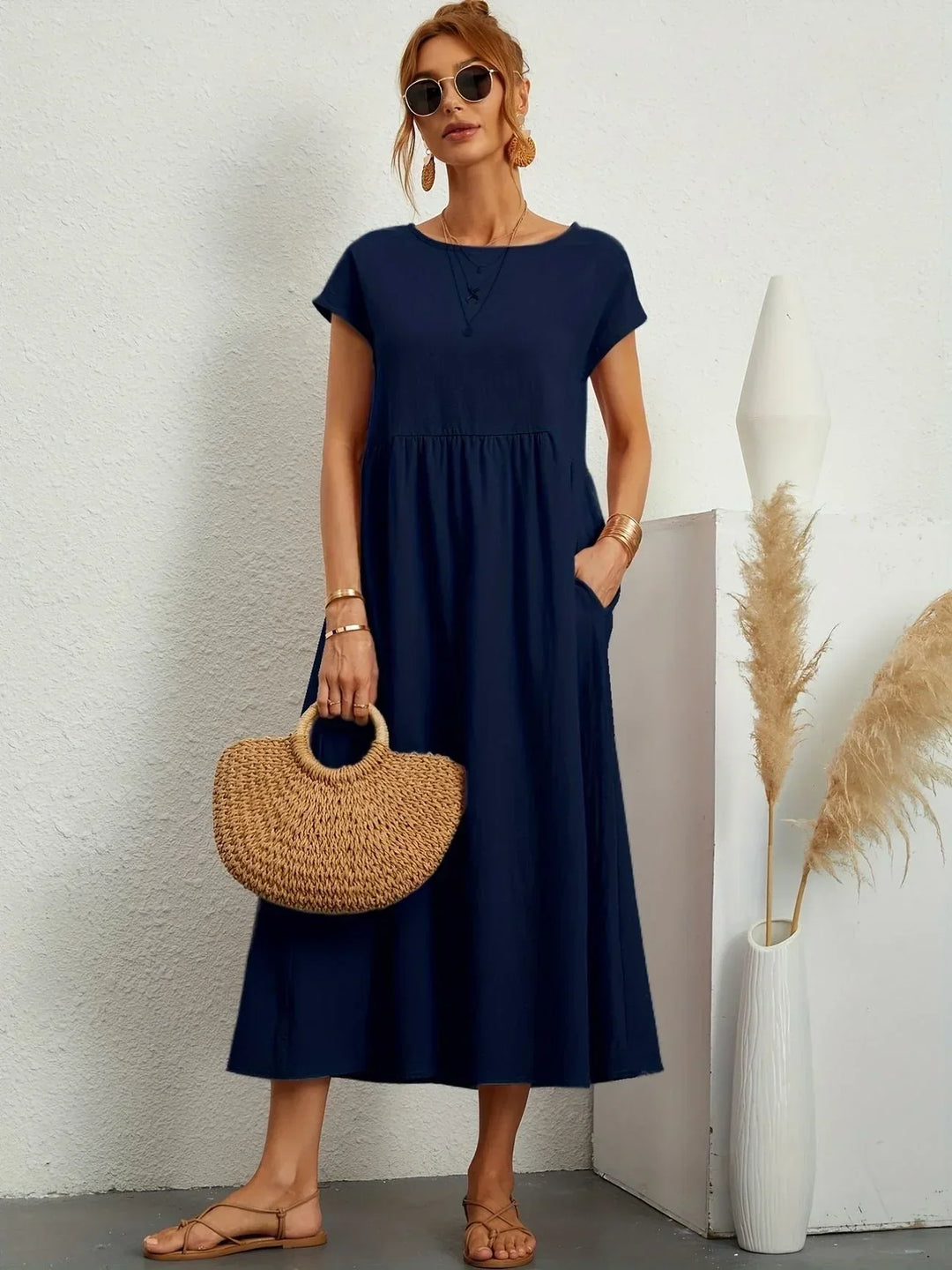 Women's Cotton Linen Maxi Dress with Pockets - photo 22