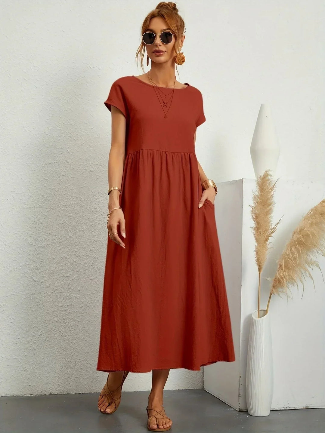 Women's Cotton Linen Maxi Dress with Pockets - photo 24