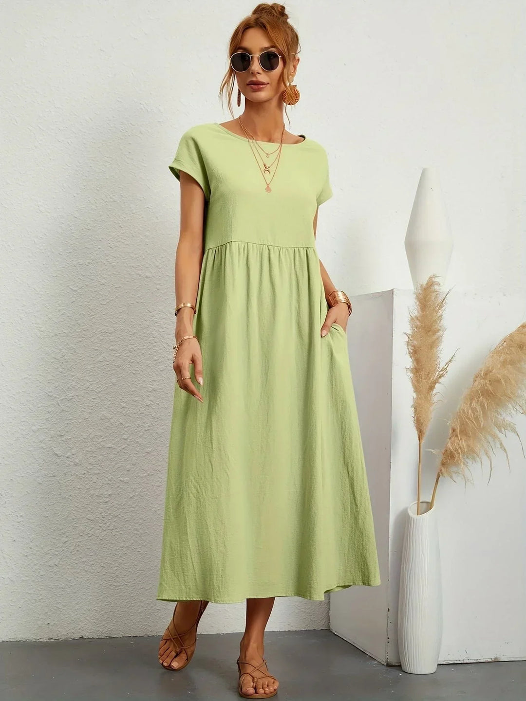 Women's Cotton Linen Maxi Dress with Pockets - photo 4