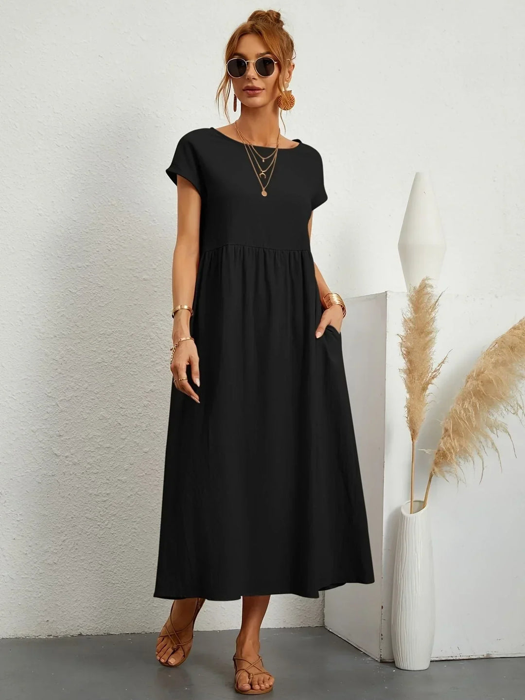 Women's Cotton Linen Maxi Dress with Pockets - photo 9