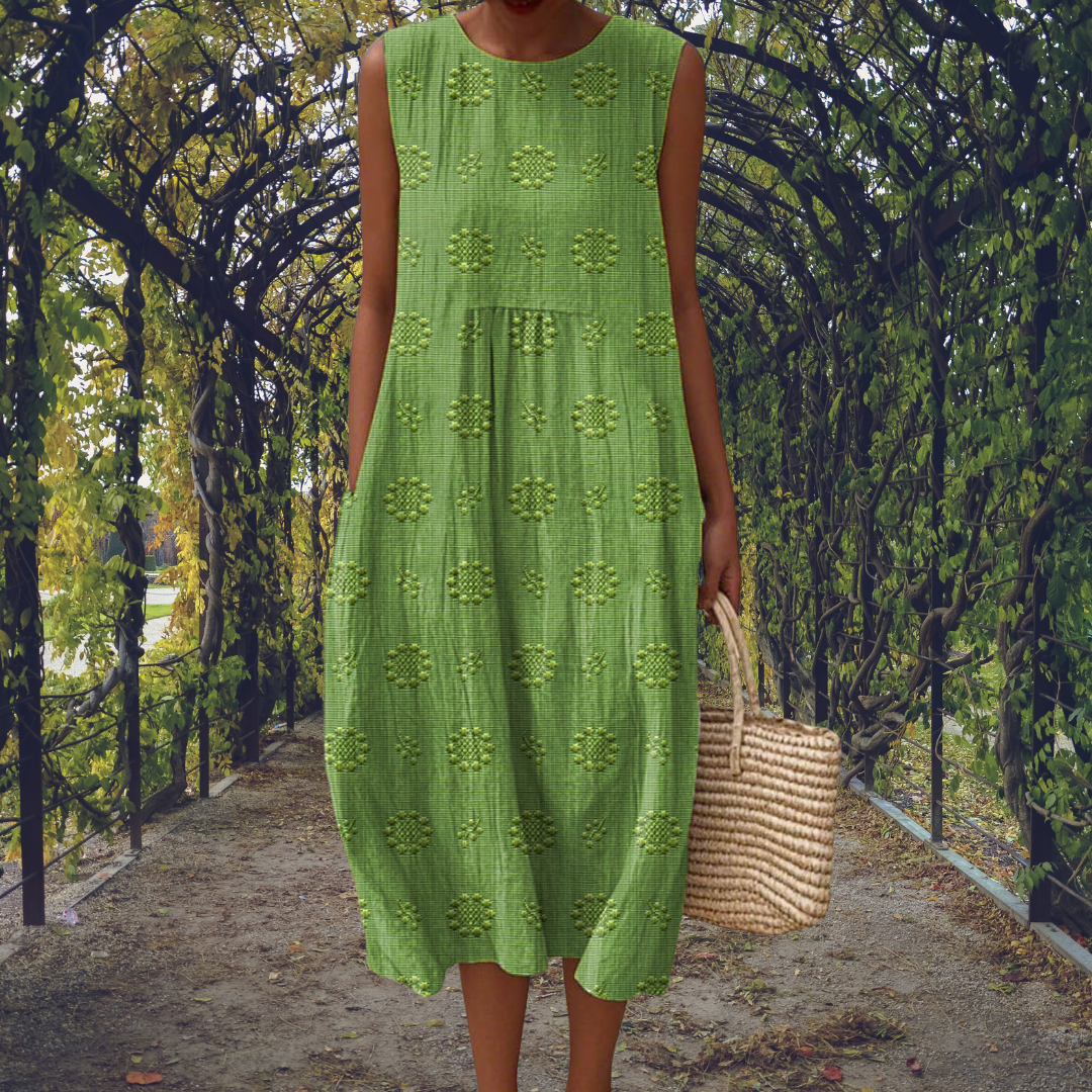 Women's Cotton Midi Dress with Textured Spots - photo 1