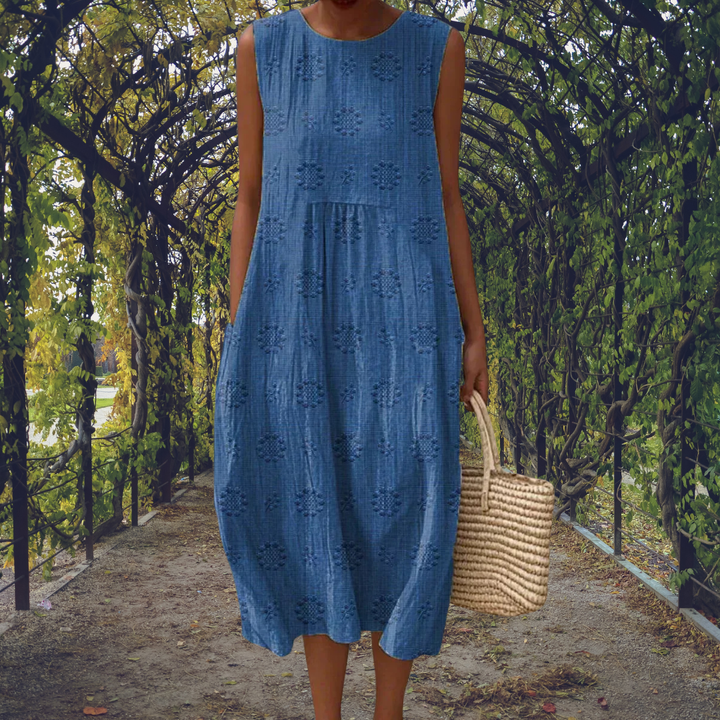 Women's Cotton Midi Dress with Textured Spots - photo 2