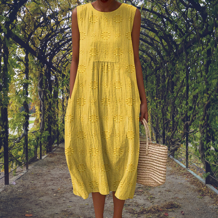 Women's Cotton Midi Dress with Textured Spots - photo 3