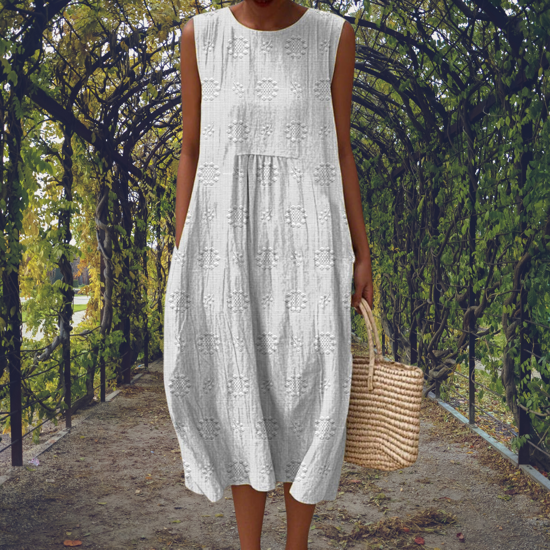 Women's Cotton Midi Dress with Textured Spots - photo 4