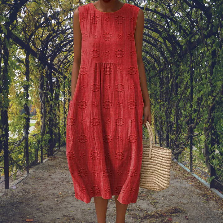 Women's Cotton Midi Dress with Textured Spots - photo 5