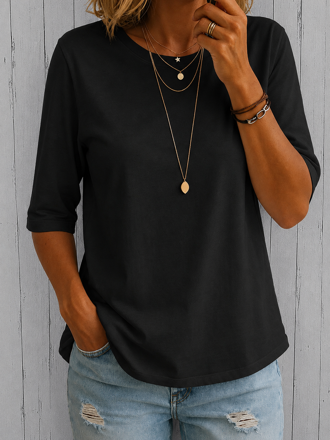 Women's Crew Neck Top with Three-Quarter Sleeves - photo 4
