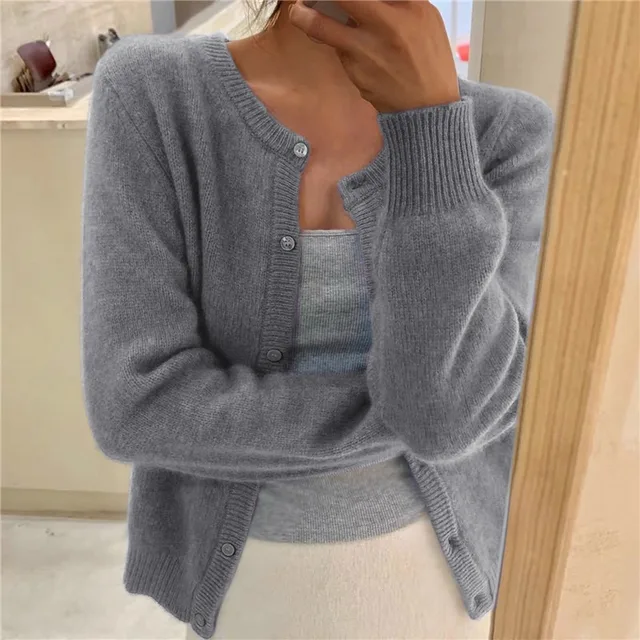 Women's Cropped Button Cardigan with Round Neck - photo 1