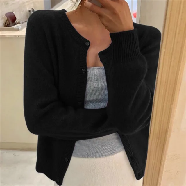 Women's Cropped Button Cardigan with Round Neck - photo 2