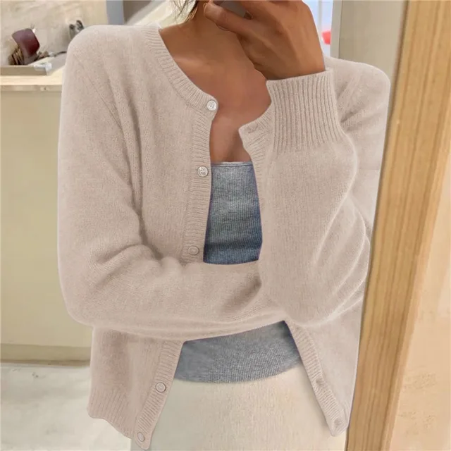 Women's Cropped Button Cardigan with Round Neck - photo 3