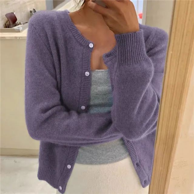 Women's Cropped Button Cardigan with Round Neck - photo 4