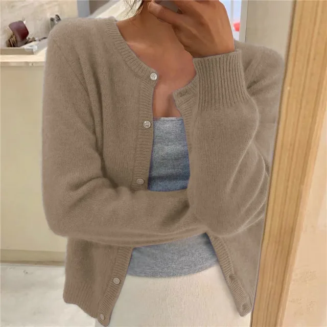 Women's Cropped Button Cardigan with Round Neck - photo 5