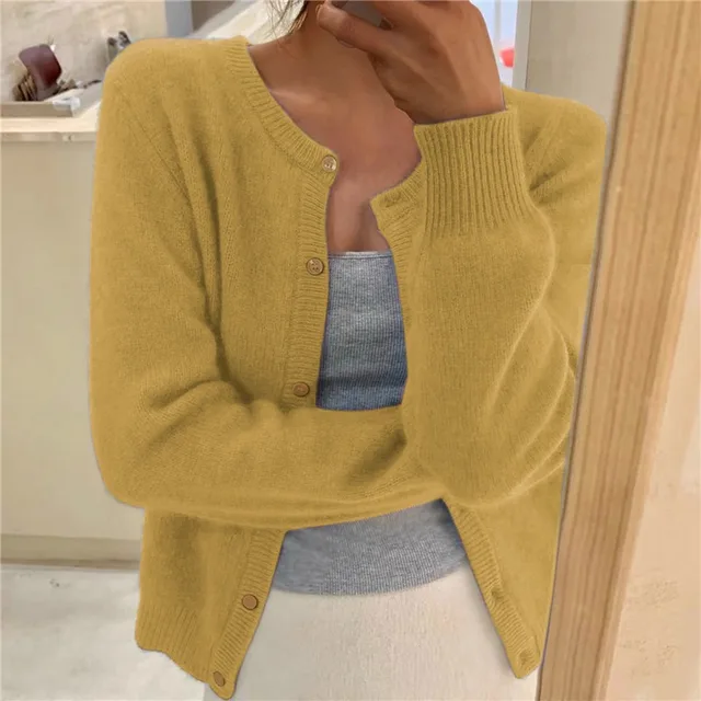 Women's Cropped Button Cardigan with Round Neck - photo 6