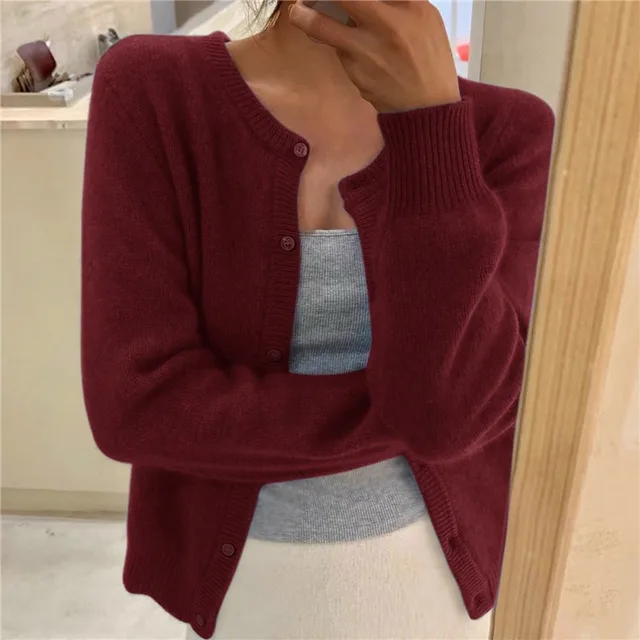 Women's Cropped Button Cardigan with Round Neck - photo 7