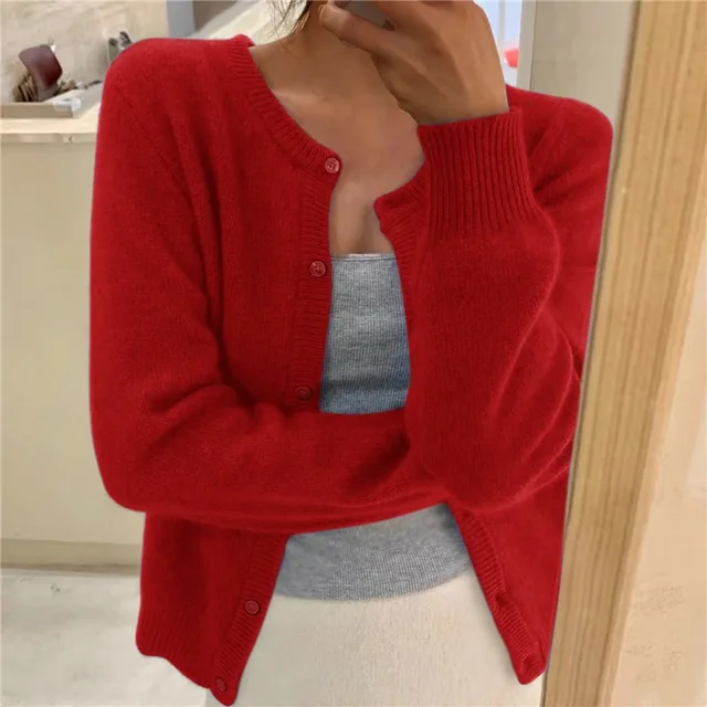 Women's Cropped Button Cardigan with Round Neck - photo 8