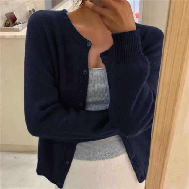 Women's Cropped Button Cardigan with Round Neck - photo 9