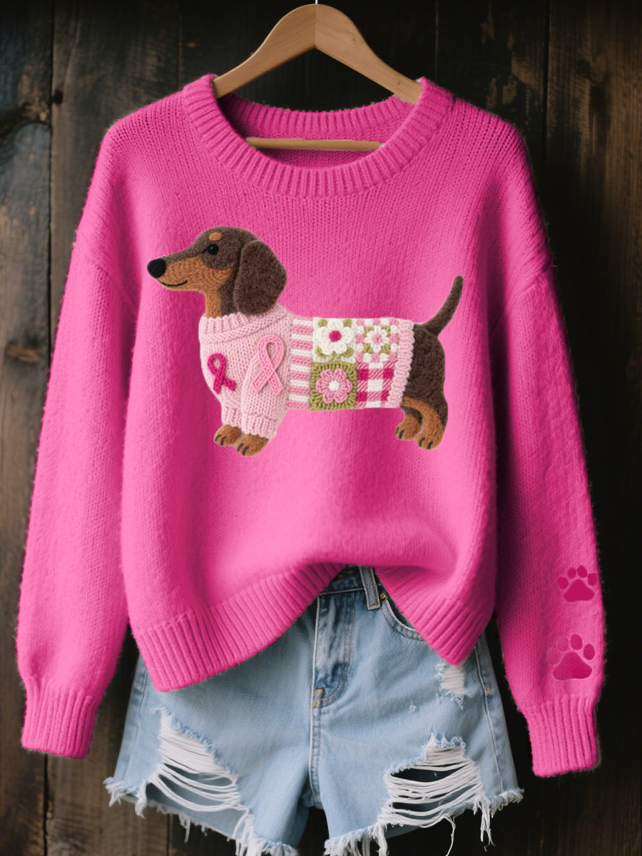Women's Dachshund Print Jumper with Round Neck - photo 2