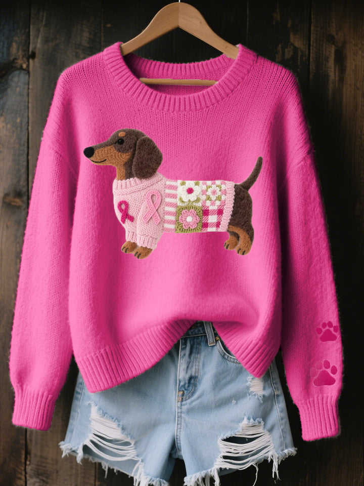 Women's Dachshund Print Jumper with Round Neck - photo 2