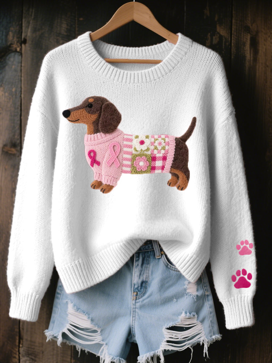 Women's Dachshund Print Jumper with Round Neck - photo 3