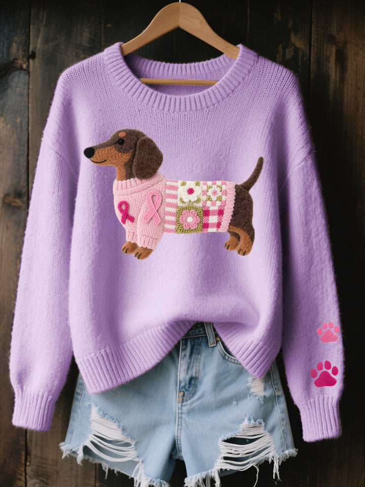 Women's Dachshund Print Jumper with Round Neck - photo 4