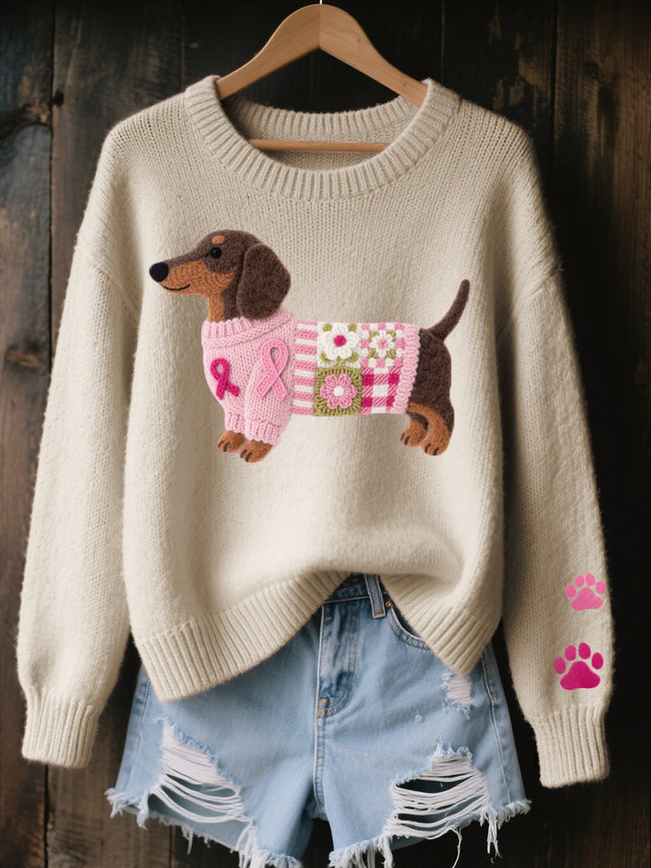 Women's Dachshund Print Jumper with Round Neck - photo 5
