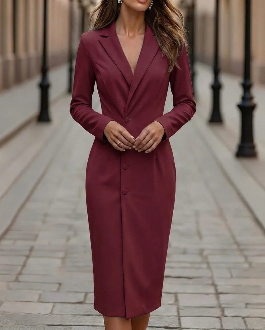 Women's Double-Breasted Blazer Midi Dress - Red