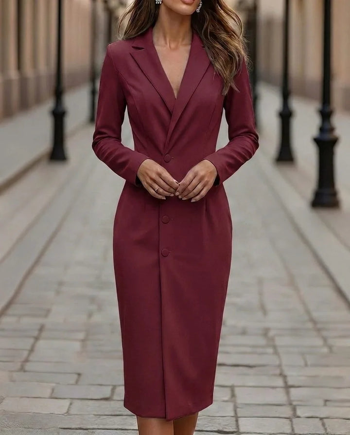 Women's Double-Breasted Blazer Midi Dress - Red