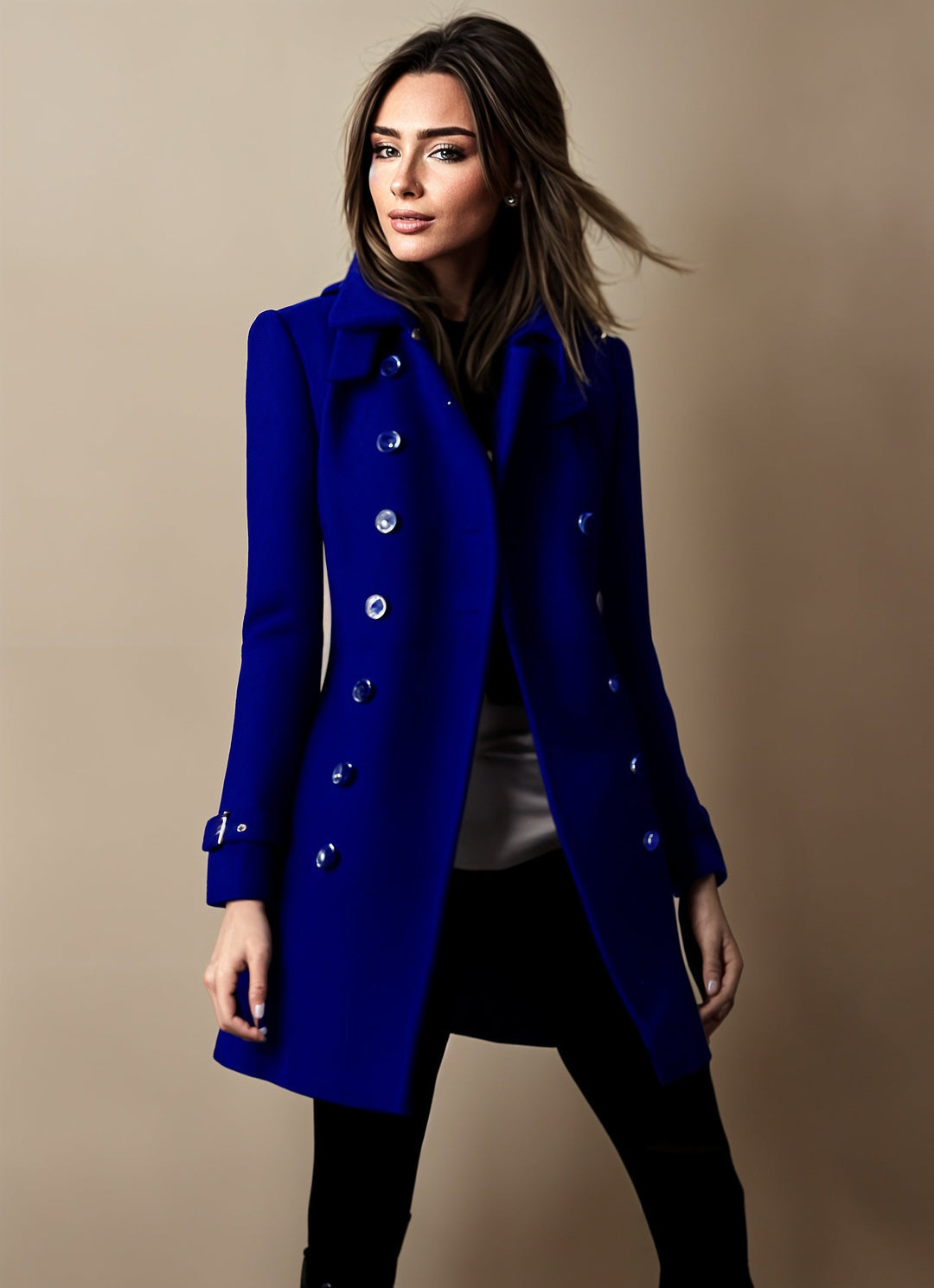 Women's Double Breasted Longline Coat with Lapels - photo 1