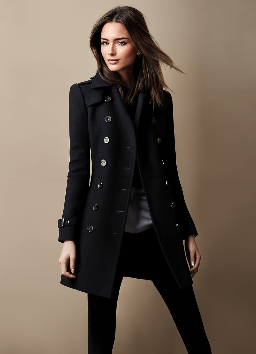 Women's Double Breasted Longline Coat with Lapels - photo 3