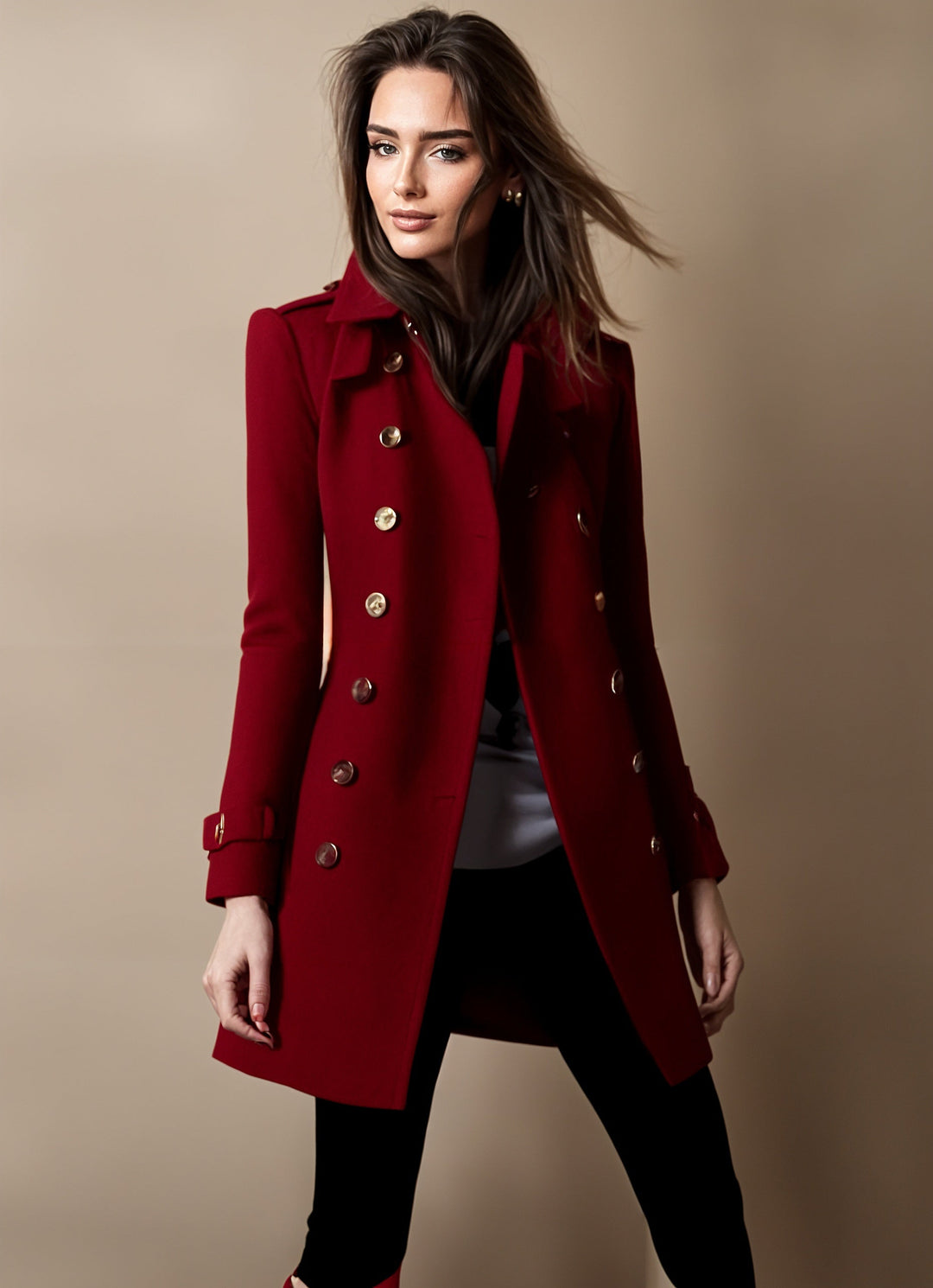 Women's Double Breasted Longline Coat with Lapels - photo 4