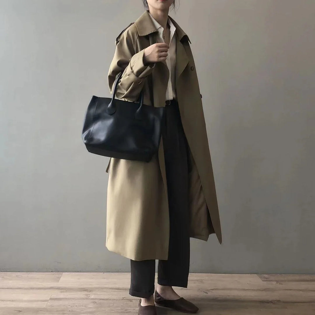 Women's Double-Breasted Trench Coat with Storm Flap