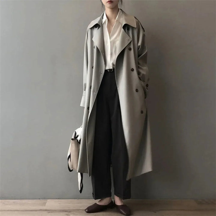 Women's Double-Breasted Trench Coat with Storm Flap