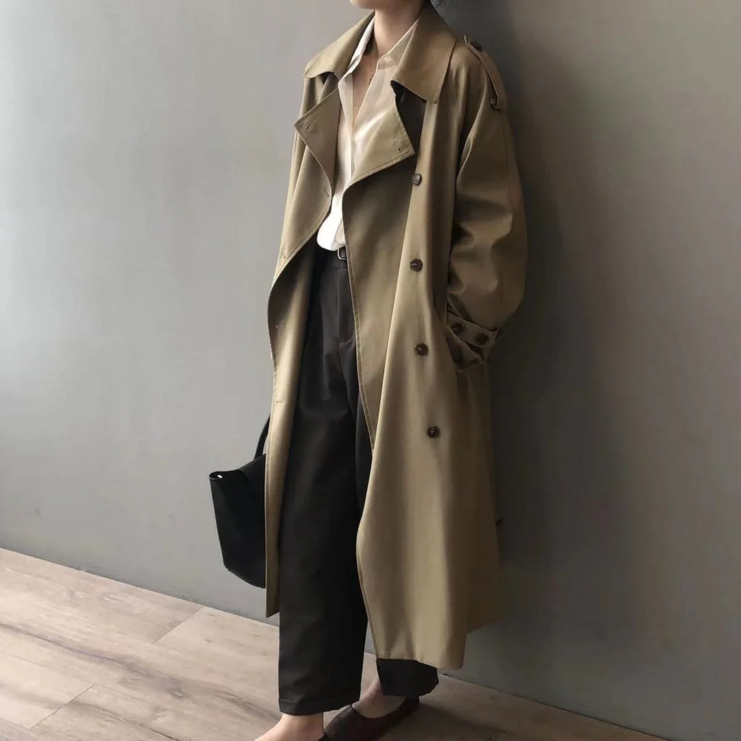 Women's Double-Breasted Trench Coat with Storm Flap