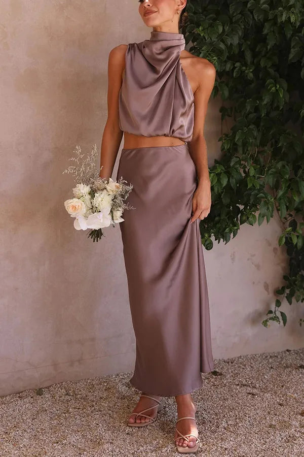 Women's Draped Top and Long Skirt Set - photo 3