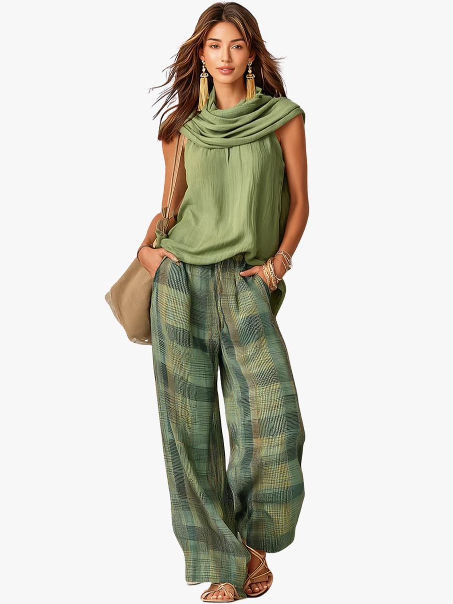 Women's Draped Top and Wide Leg Trouser Set - photo 1