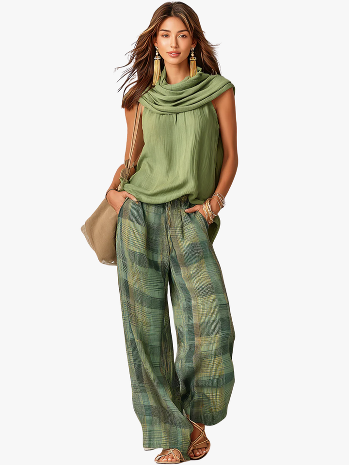 Women's Draped Top and Wide Leg Trouser Set - photo 1