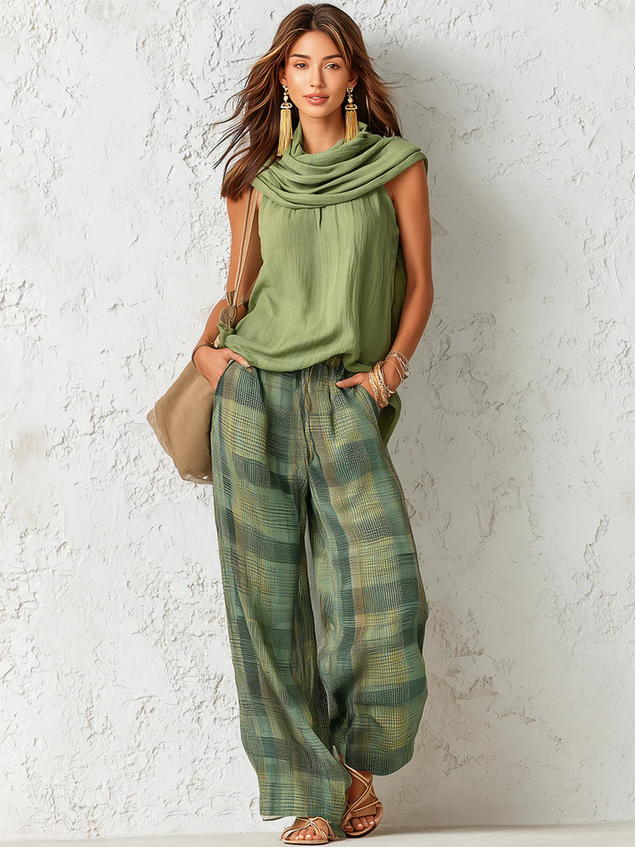 Women's Draped Top and Wide Leg Trouser Set - photo 2