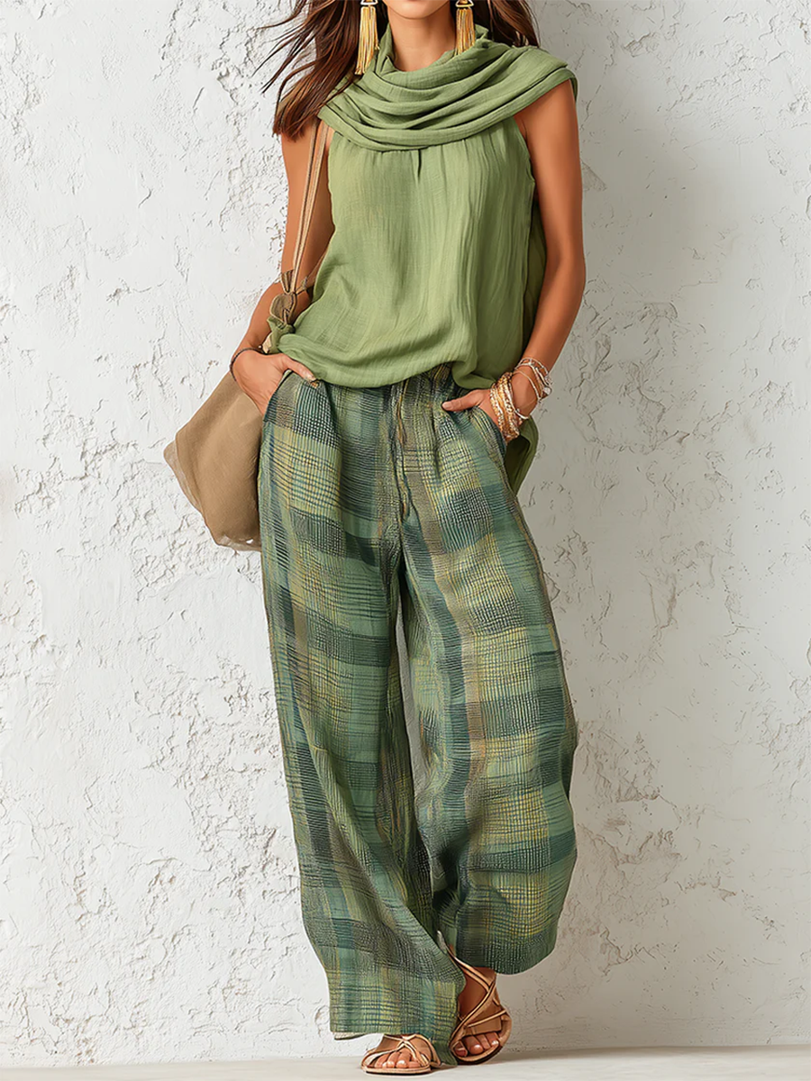 Women's Draped Top and Wide Leg Trouser Set - photo 3