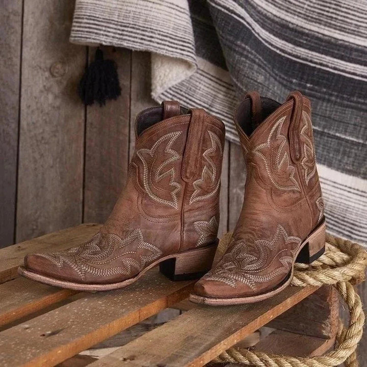 Women's Embroidered Cowboy Boots with Block Heel - photo 1