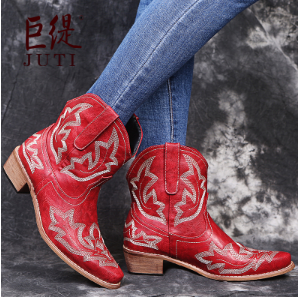 Women's Embroidered Cowboy Boots with Block Heel - photo 2